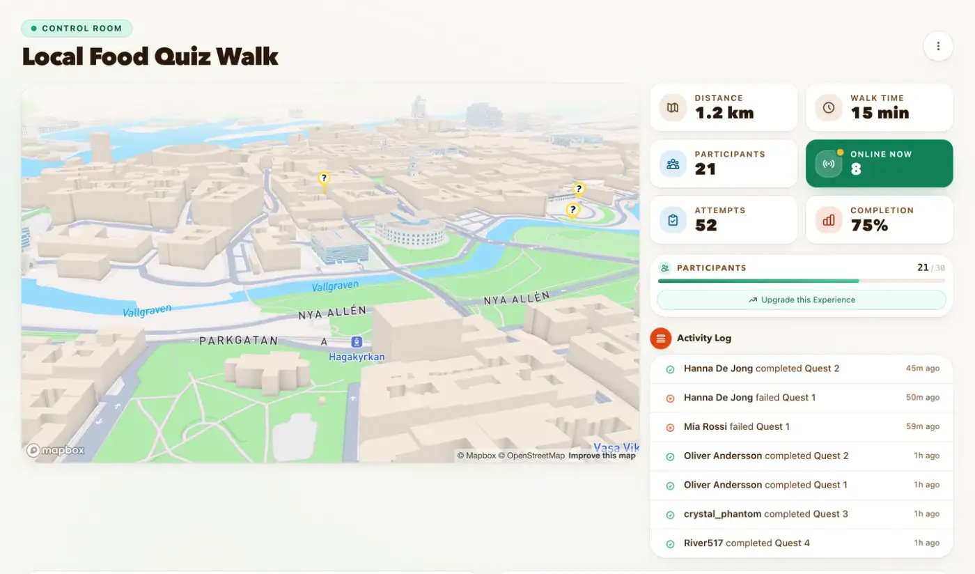 Control Room — Quiz walk with rotating questions